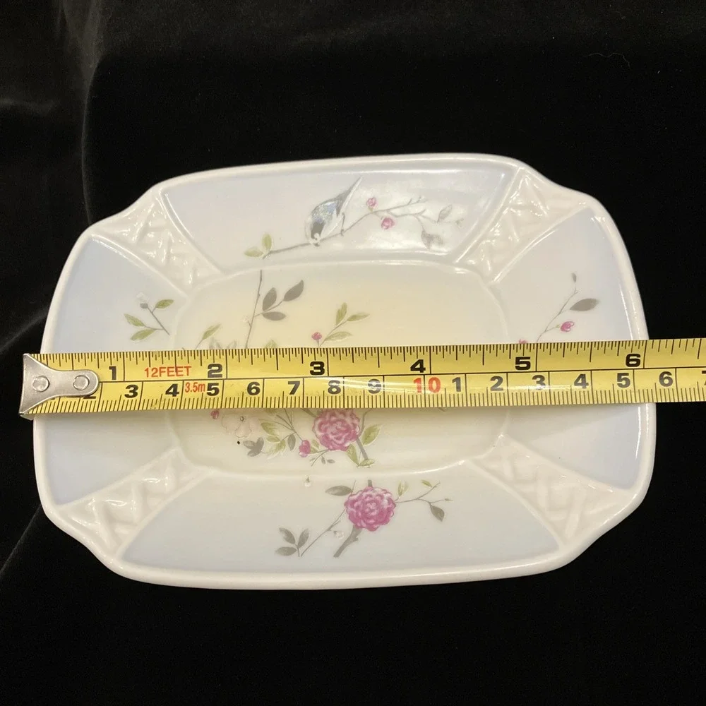 VTG Croscill Blue Wren Floral Lattice Bathroom 3 Pc Ceramic Vanity Rare Pattern